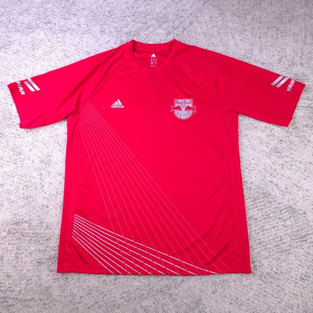 New York Red Bull Jersey Mens Large Adidas Training Red Silver 2017 MLS Soccer